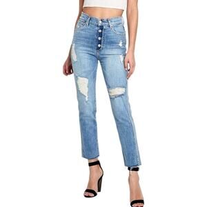 Revice Dream Fit Ankle Jeans Distressed Sweet Monday Wash Exposed Button Fly